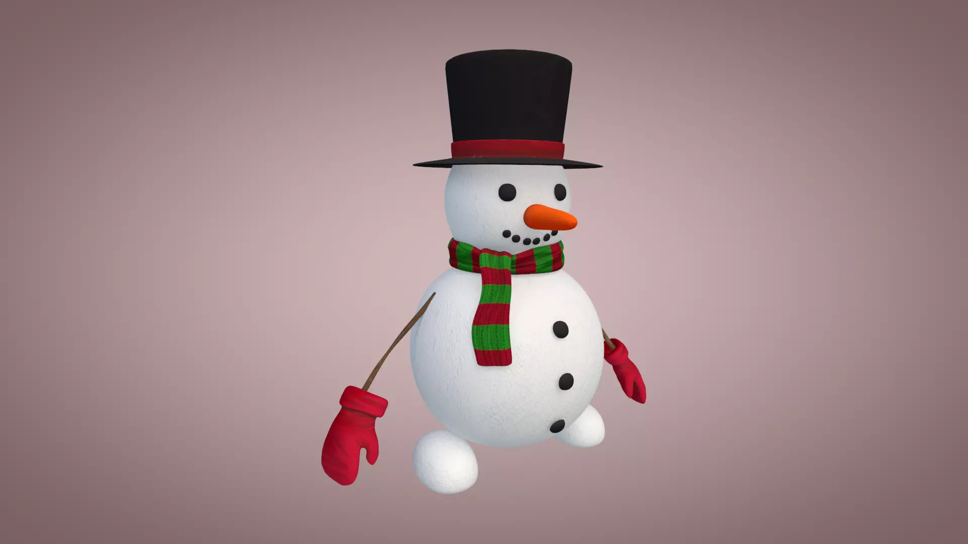 Snowman wearing top hat and scarf Low-poly 3D model_0
