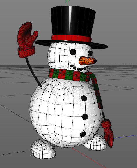 Snowman wearing top hat and scarf Low-poly 3D model_6