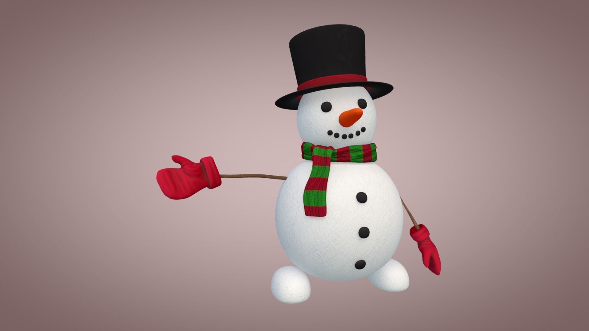 Snowman wearing top hat and scarf Low-poly 3D model_2