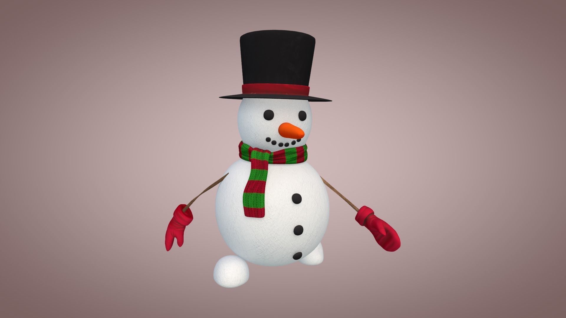 Snowman wearing top hat and scarf Low-poly 3D model_5