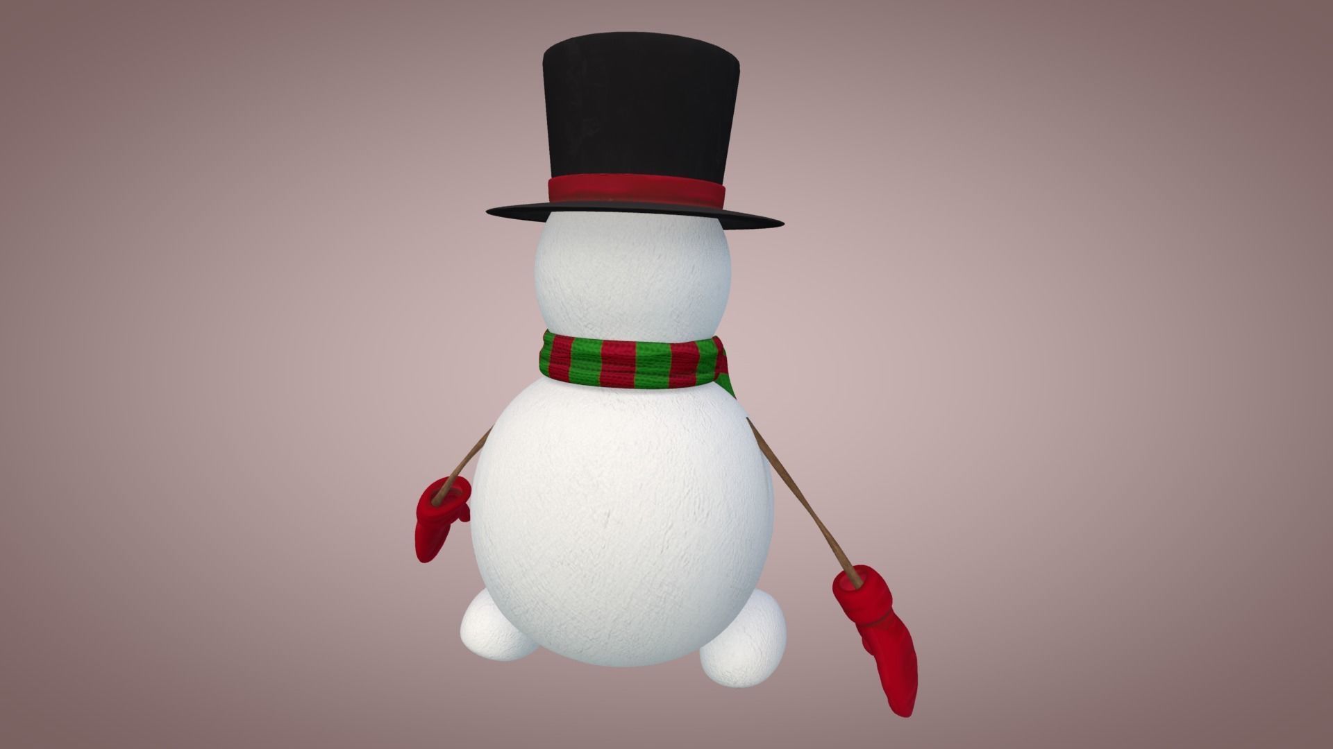 Snowman wearing top hat and scarf Low-poly 3D model_4