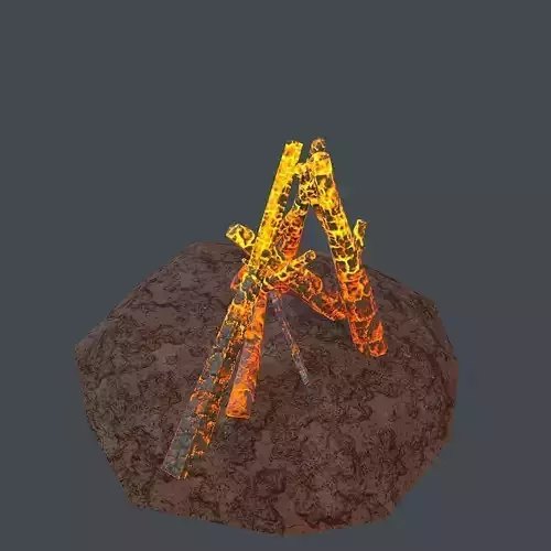 Campfire fire on rock Low-poly 3D model