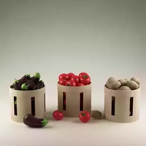Baskets with vegetables 02 eggplants tomatoes  potatoes