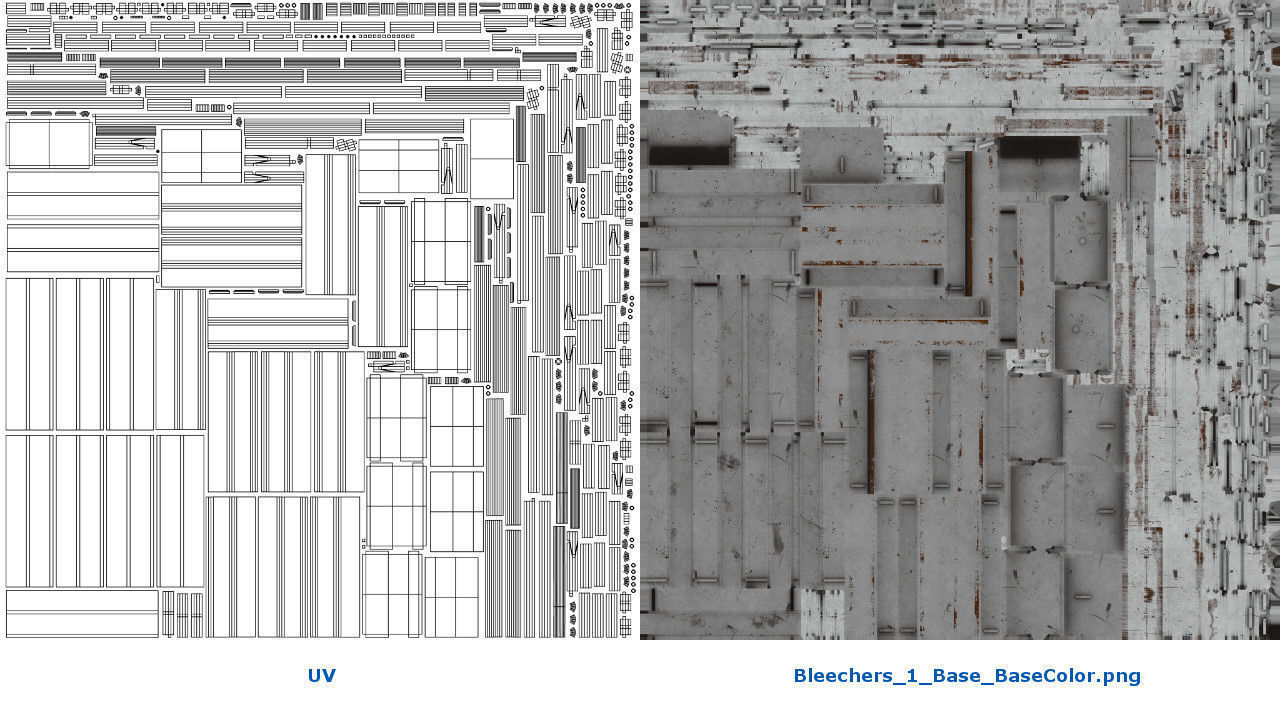 Bleachers 1 set of metal benches Low-poly 3D model_7