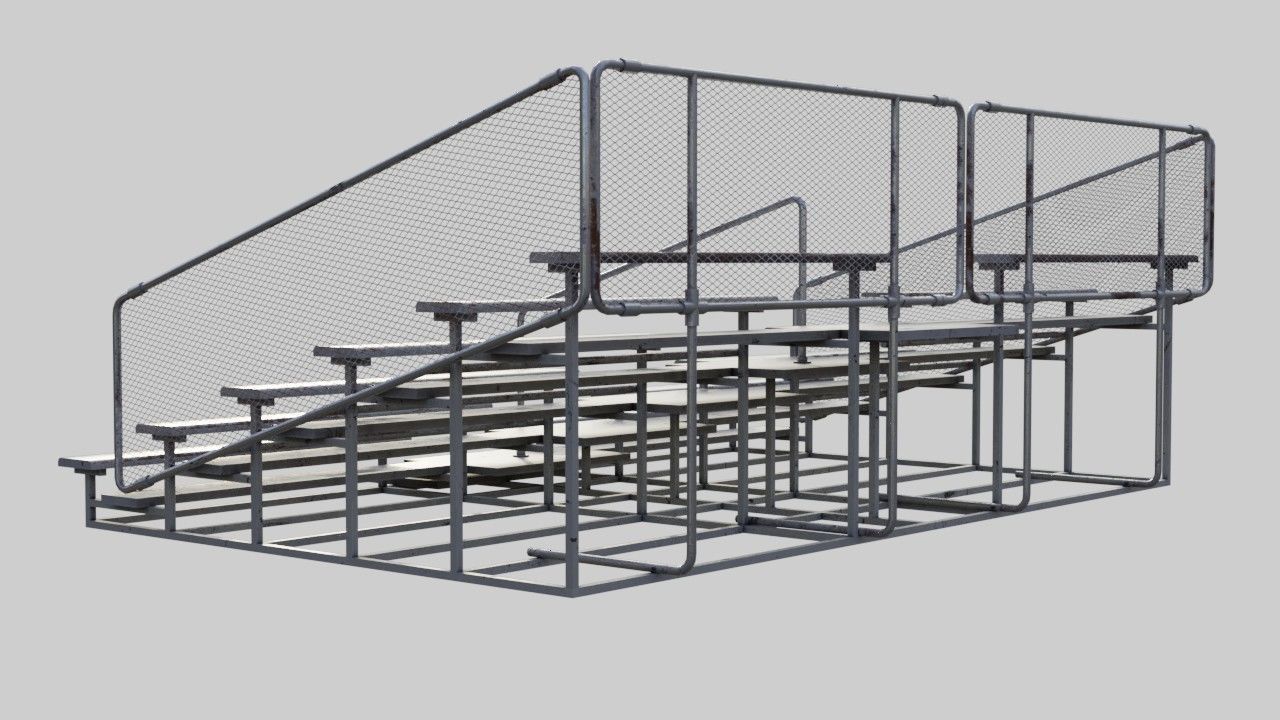 Bleachers 1 set of metal benches Low-poly 3D model_3