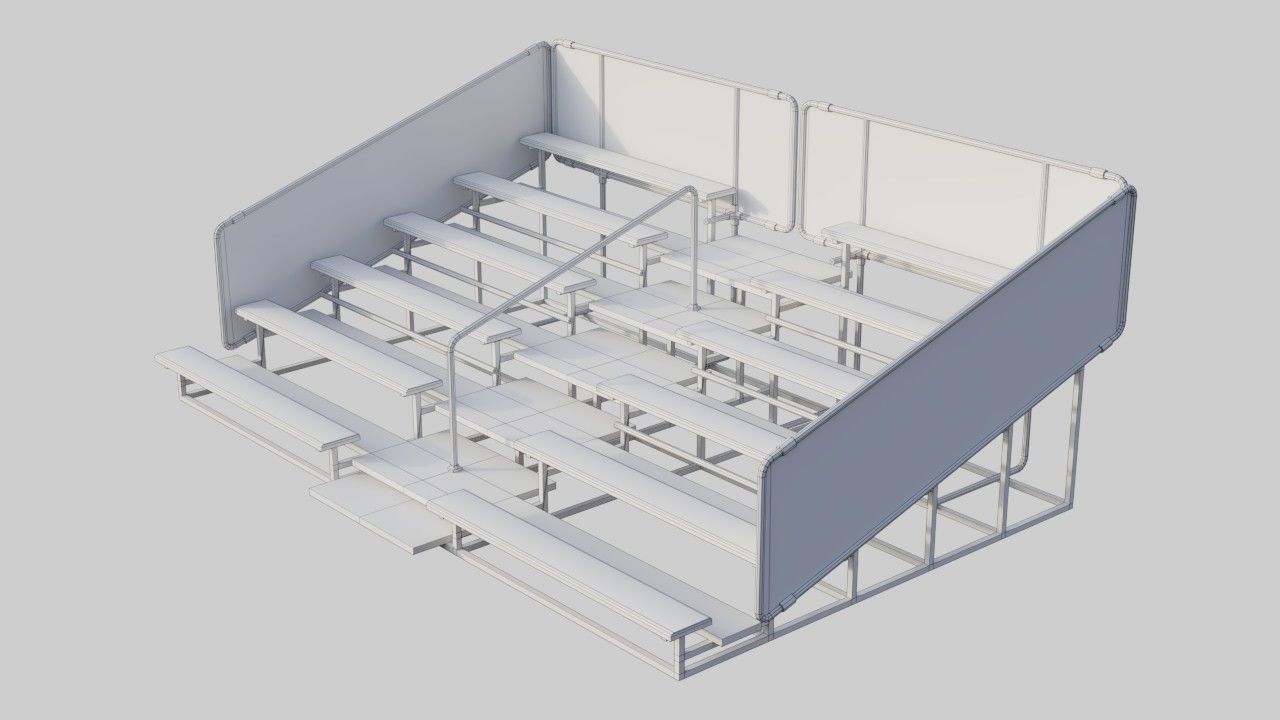 Bleachers 1 set of metal benches Low-poly 3D model_5