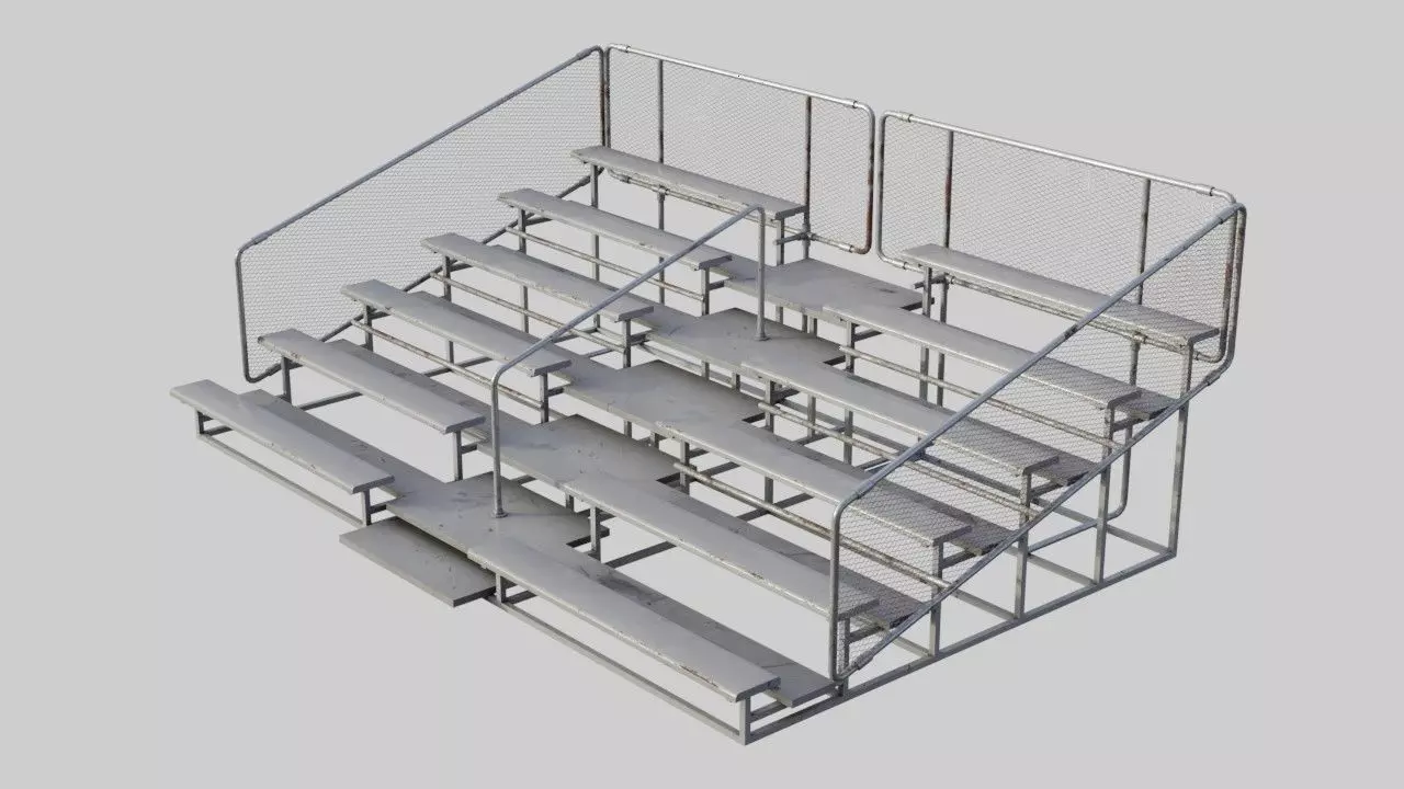 Bleachers 1 set of metal benches Low-poly 3D model_0