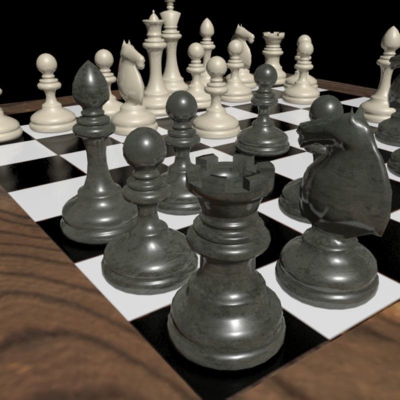 chess board with pieces Low-poly 3D model_8