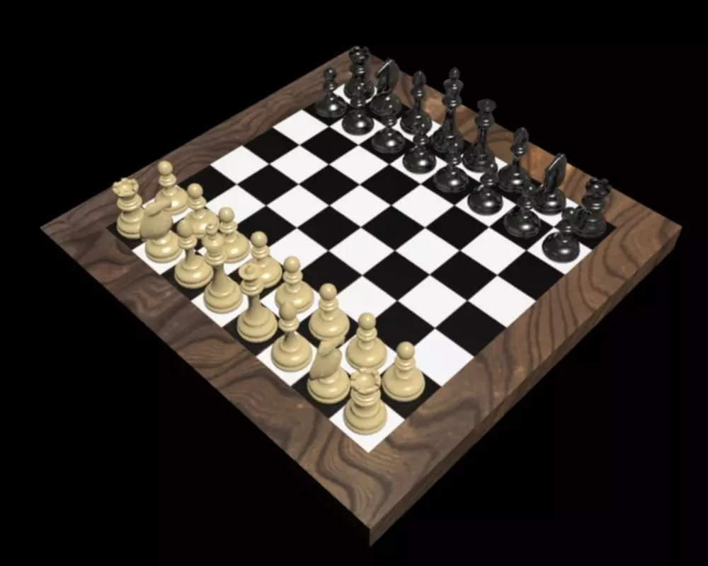 chess board with pieces Low-poly 3D model_0