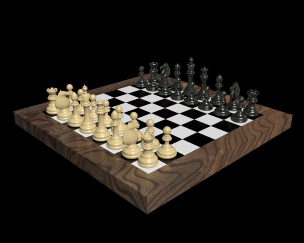 chess board with pieces Low-poly 3D model_1