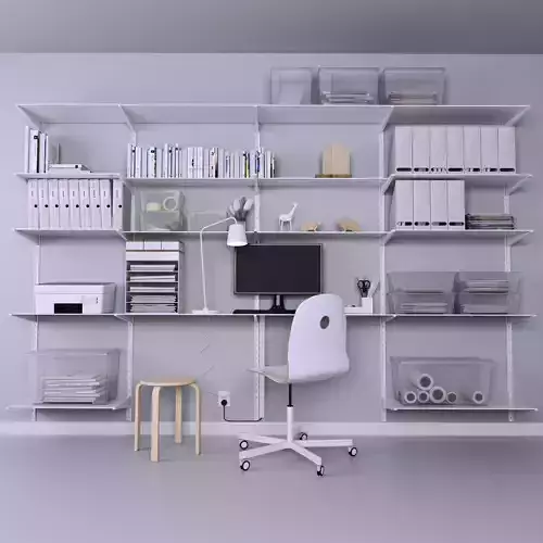 Office with shelves and desk 3D model