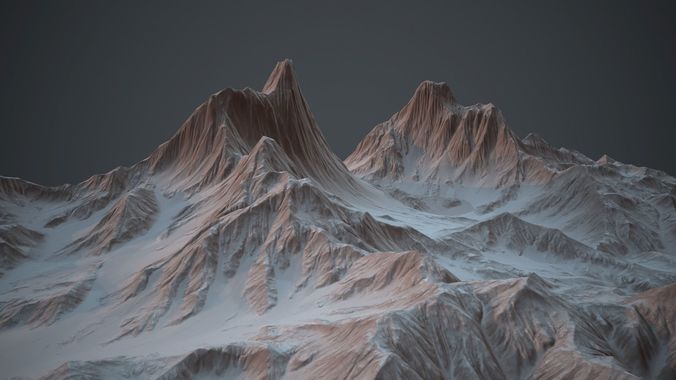 Snowy Mountains PBR Game Ready Low-poly 3D model