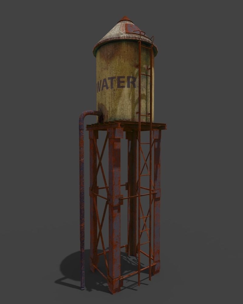 Water tower environment Low-poly 3D model_0