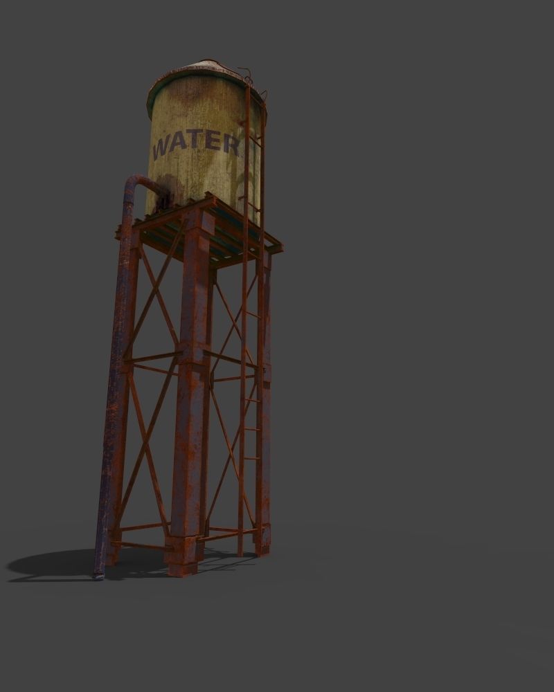 Water tower environment Low-poly 3D model_2