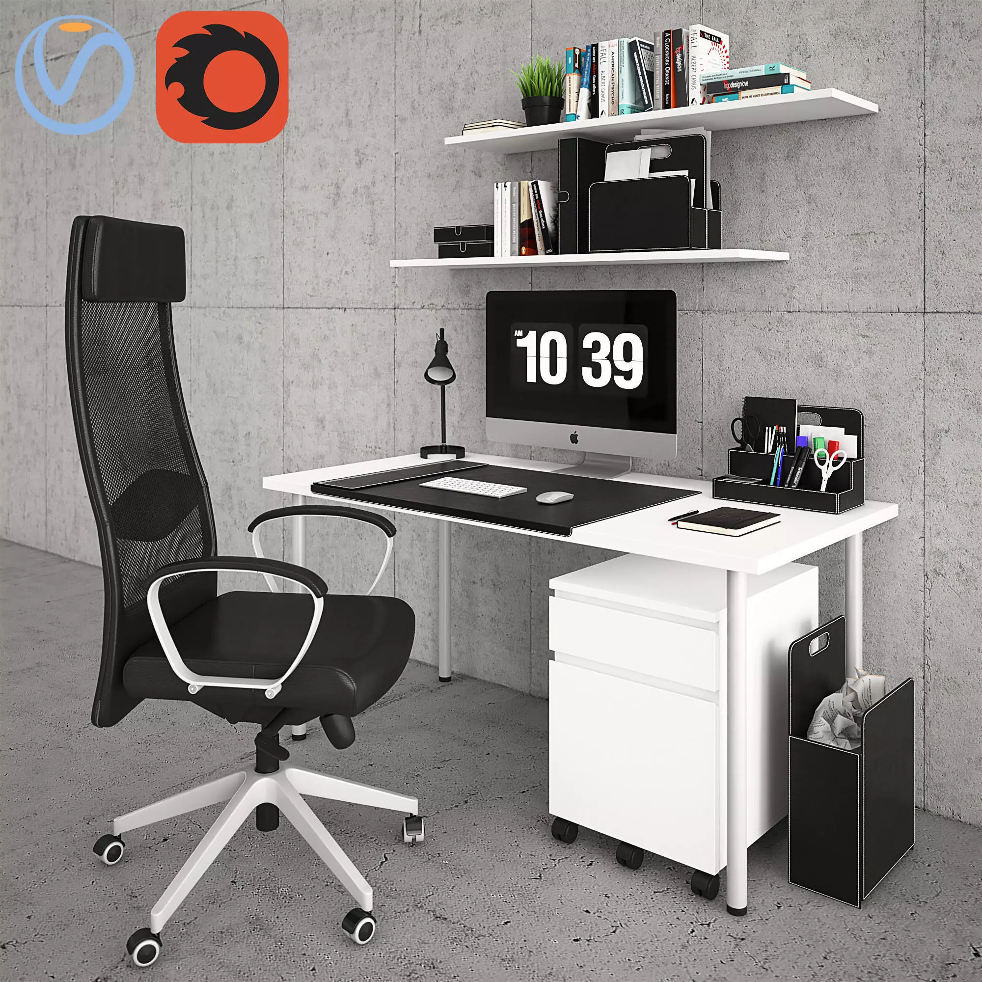 Desktop office chair 3D model_0