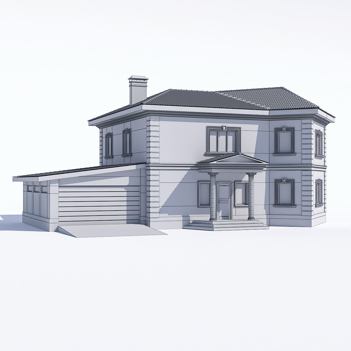 Classic country house with garage 3D model_2