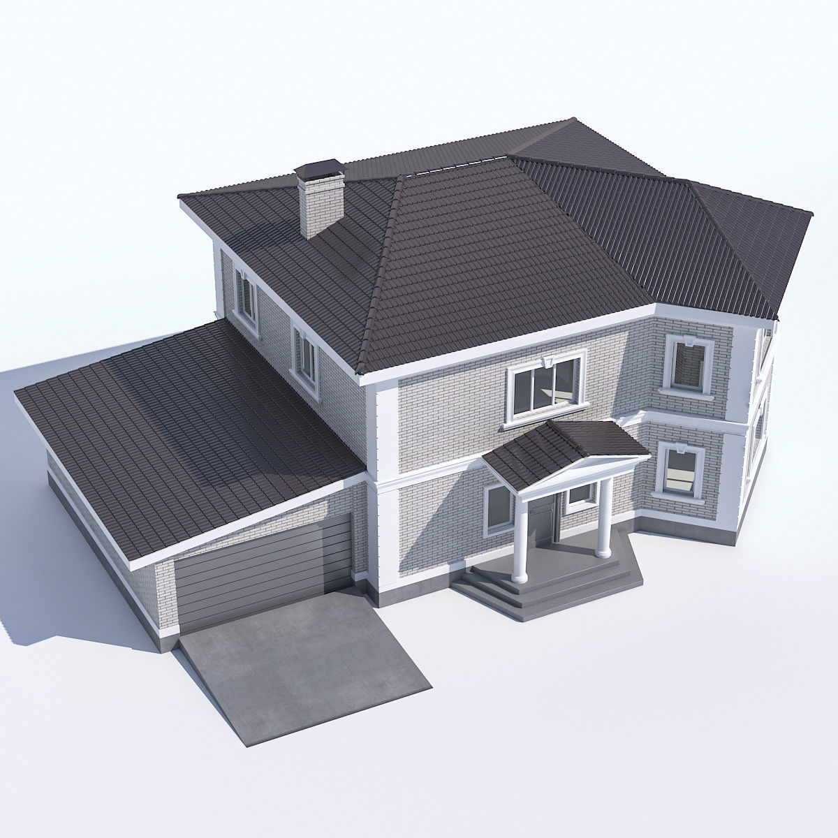 Classic country house with garage 3D model_1