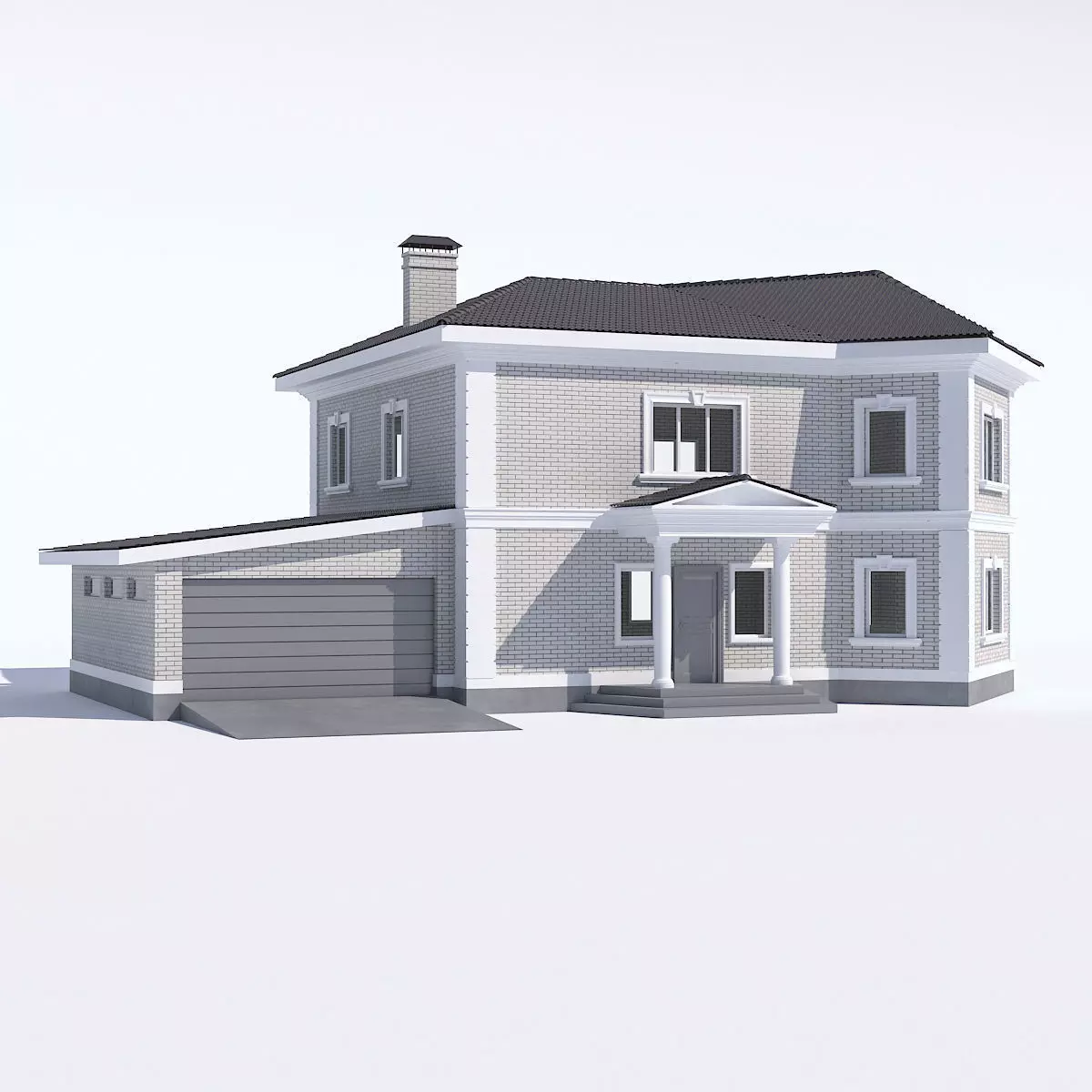 Classic country house with garage 3D model_0
