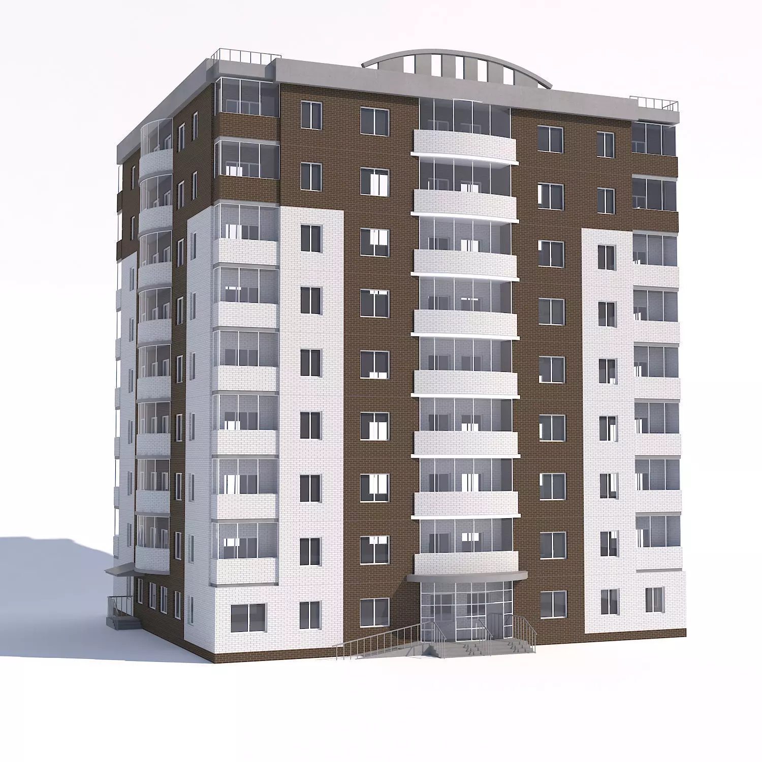 Nine-storey apartment building 3D model_0
