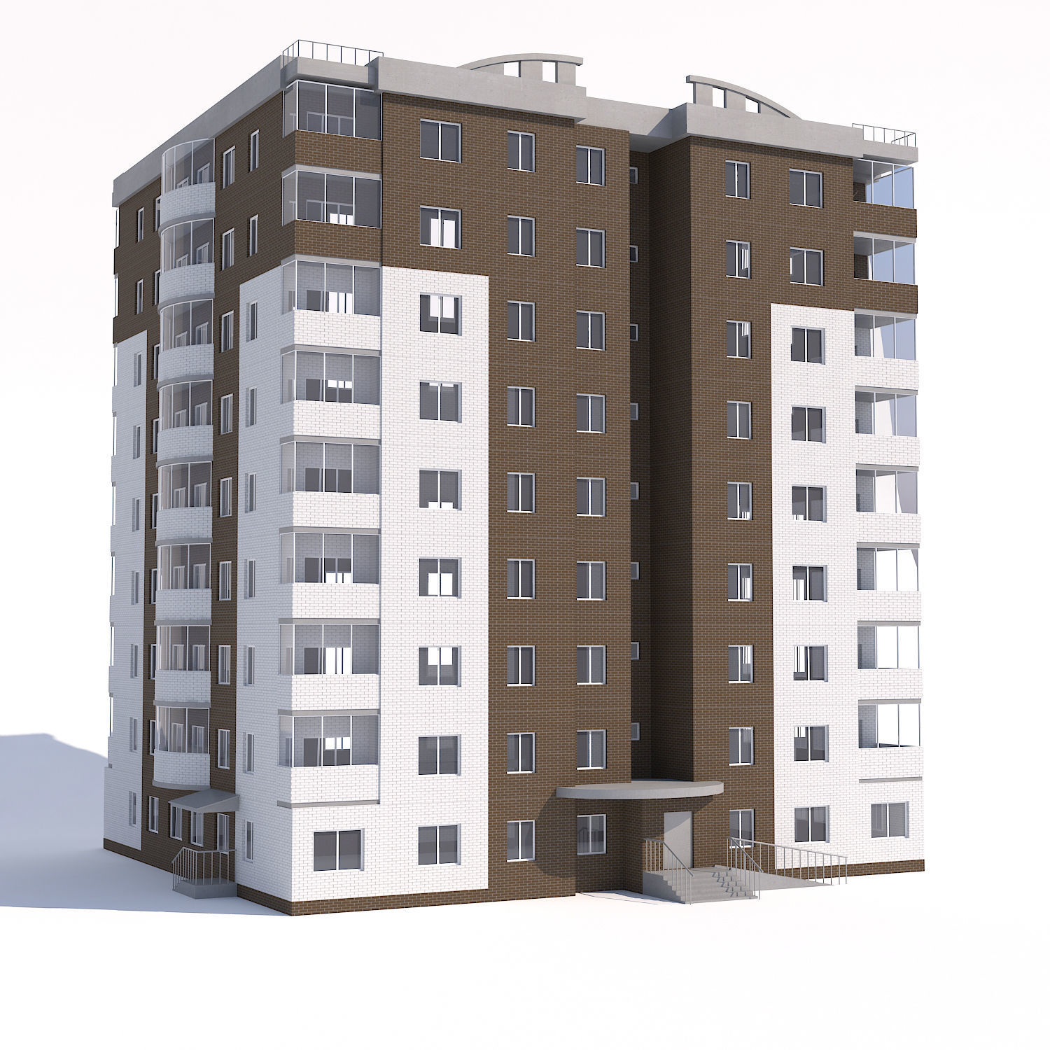 Nine-storey apartment building 3D model_1