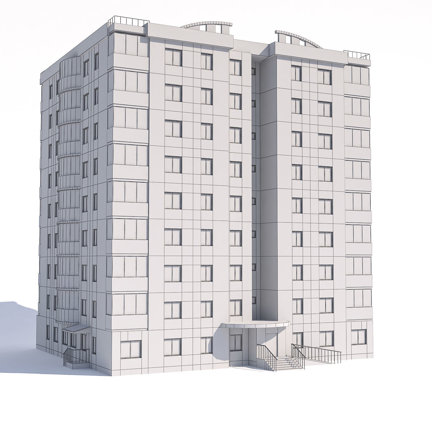 Nine-storey apartment building 3D model_2