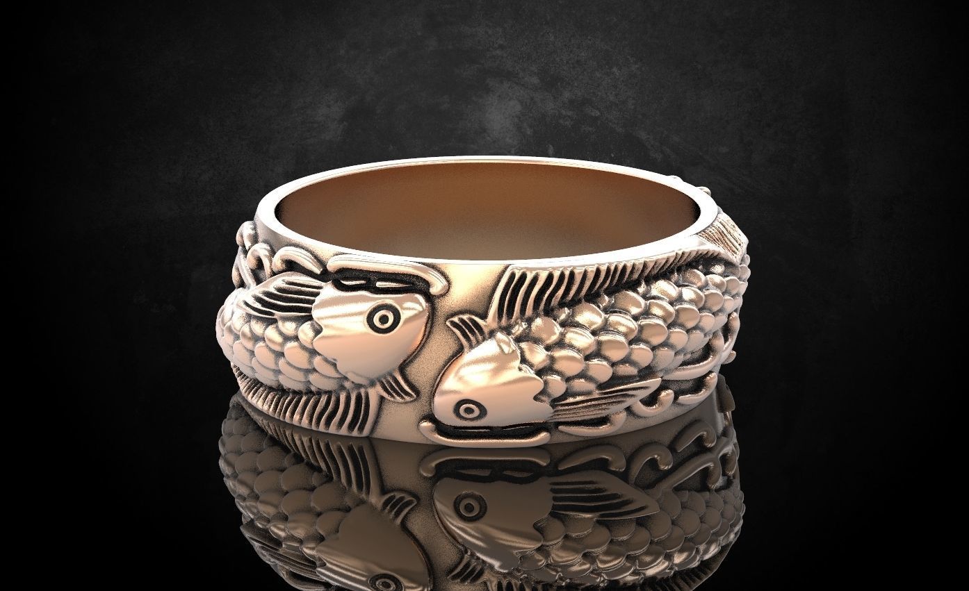 Ring with fish 269 3D print model_3