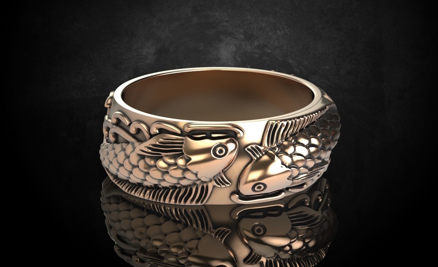 Ring with fish 269 3D print model_1