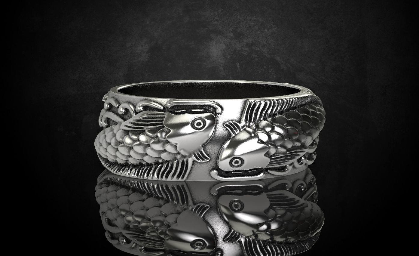 Ring with fish 269 3D print model_2