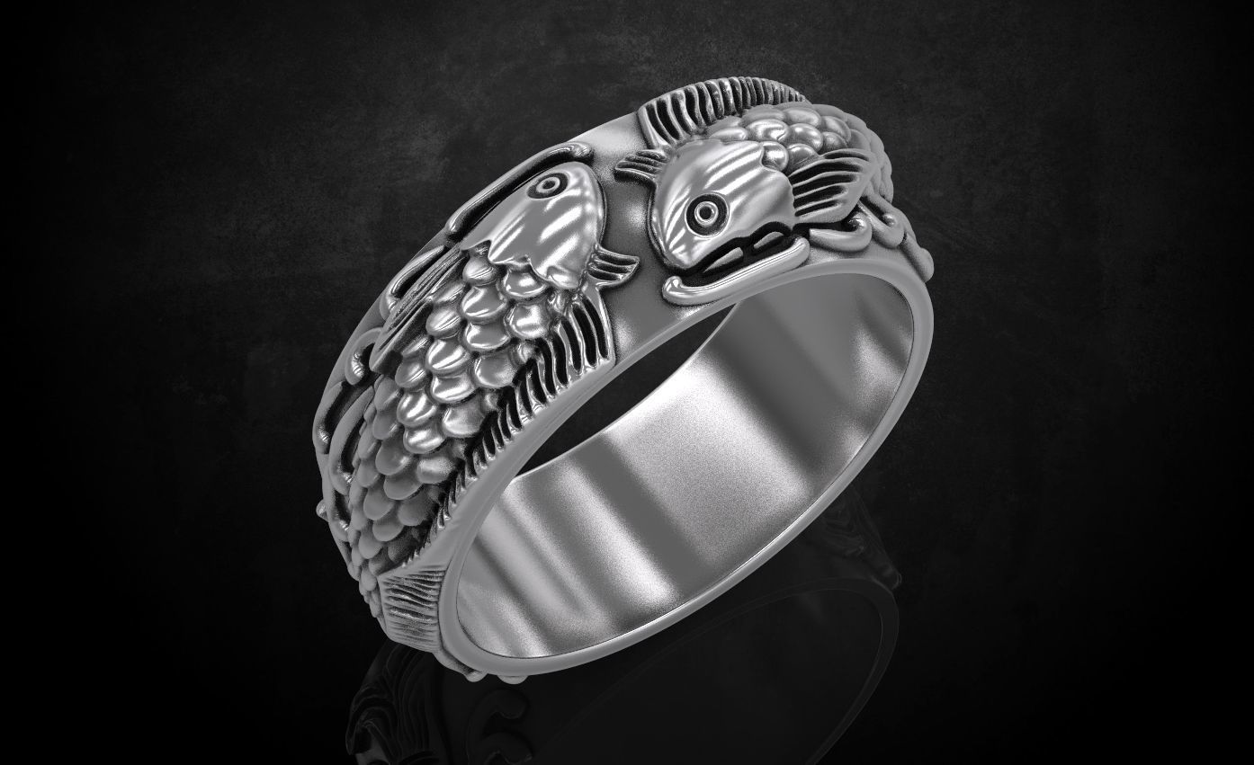 Ring with fish 269 3D print model_4