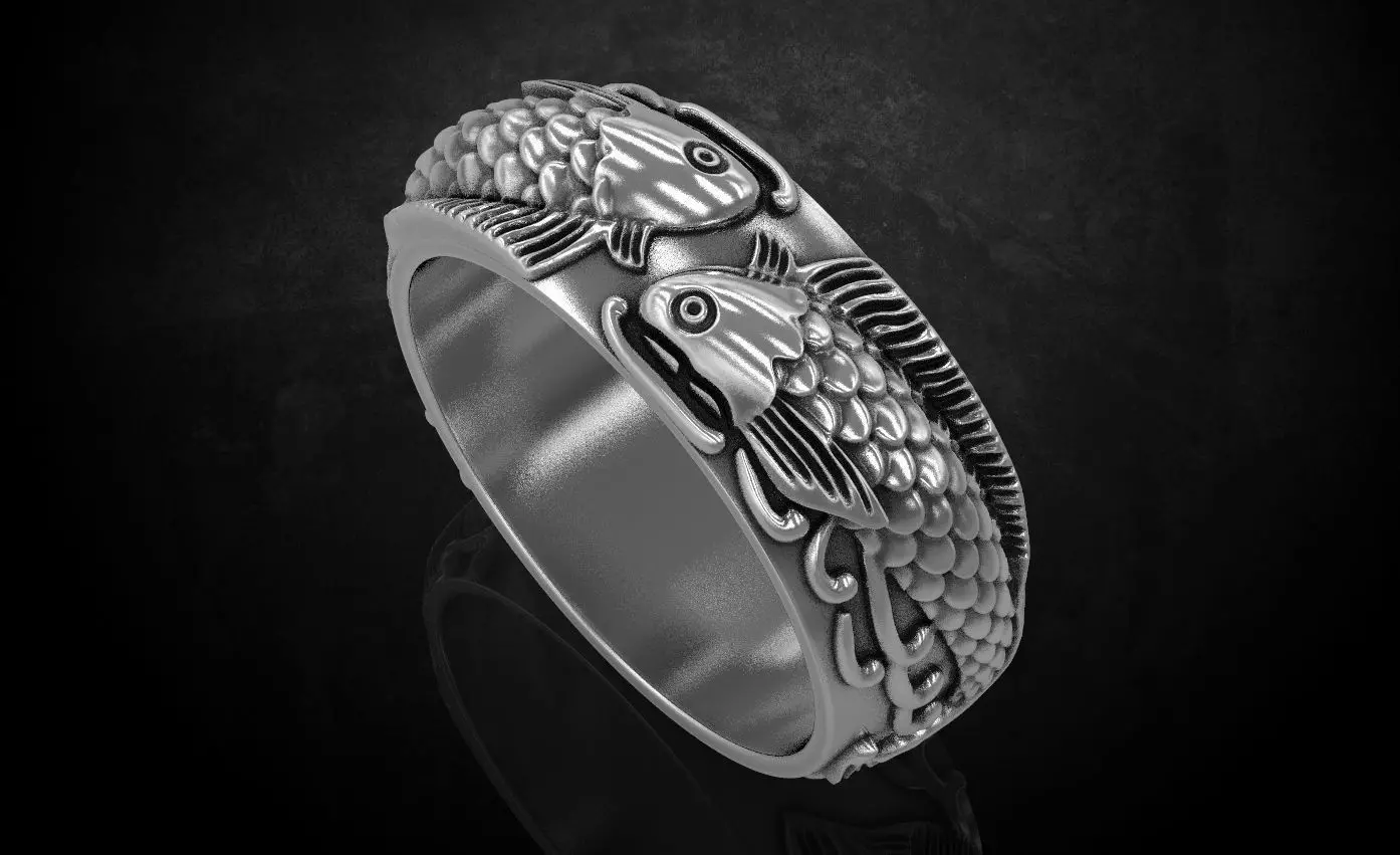 Ring with fish 269 3D print model_0