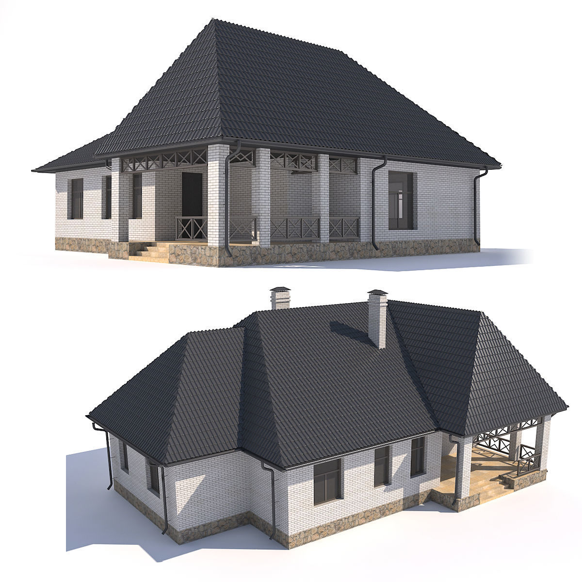 House with two different views 3D model_1