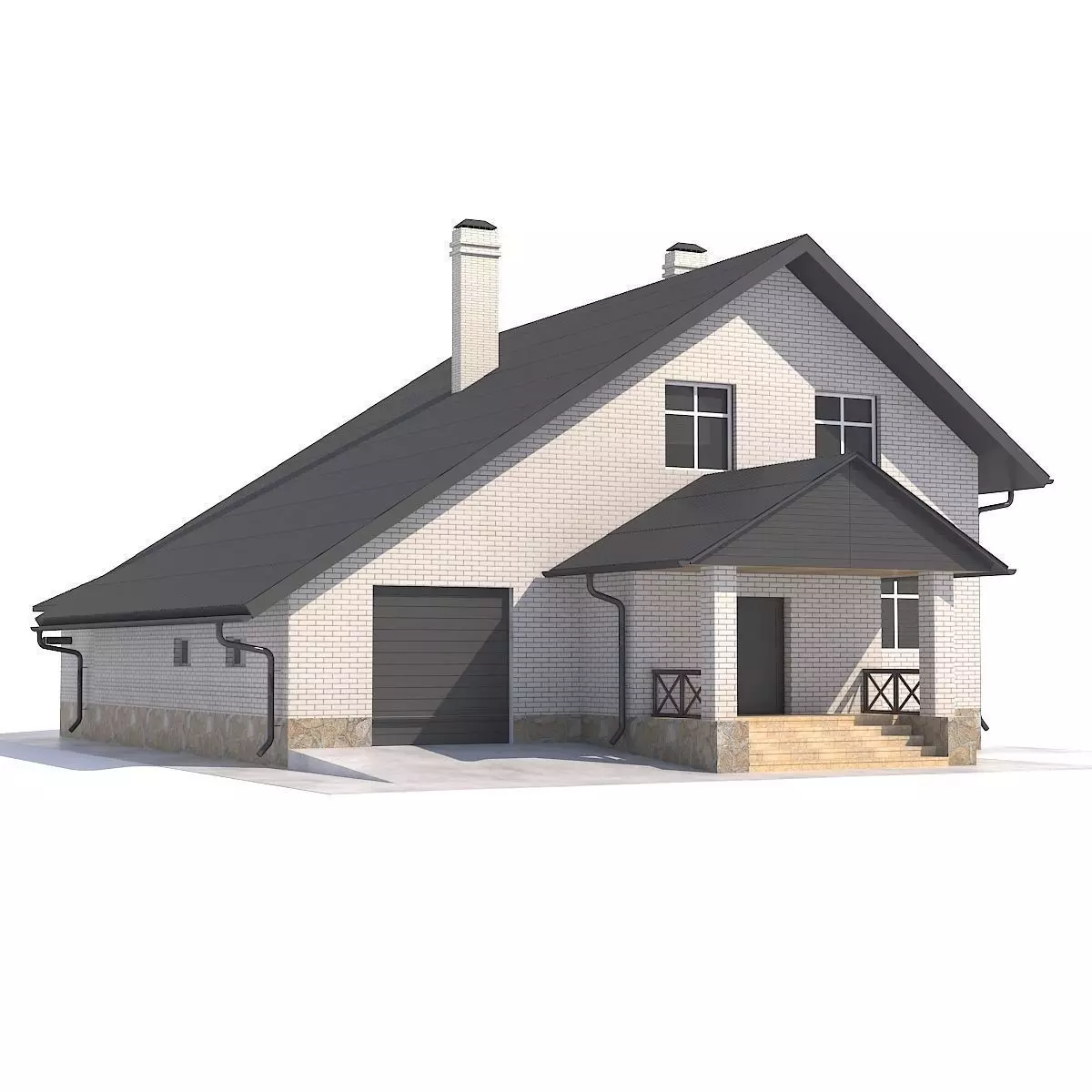 House with attic 3D model_0
