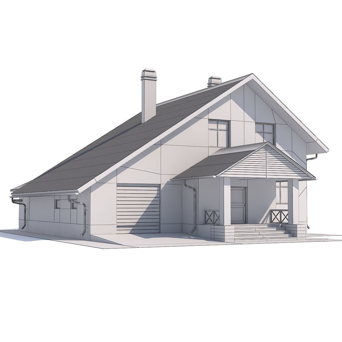 House with attic 3D model_2