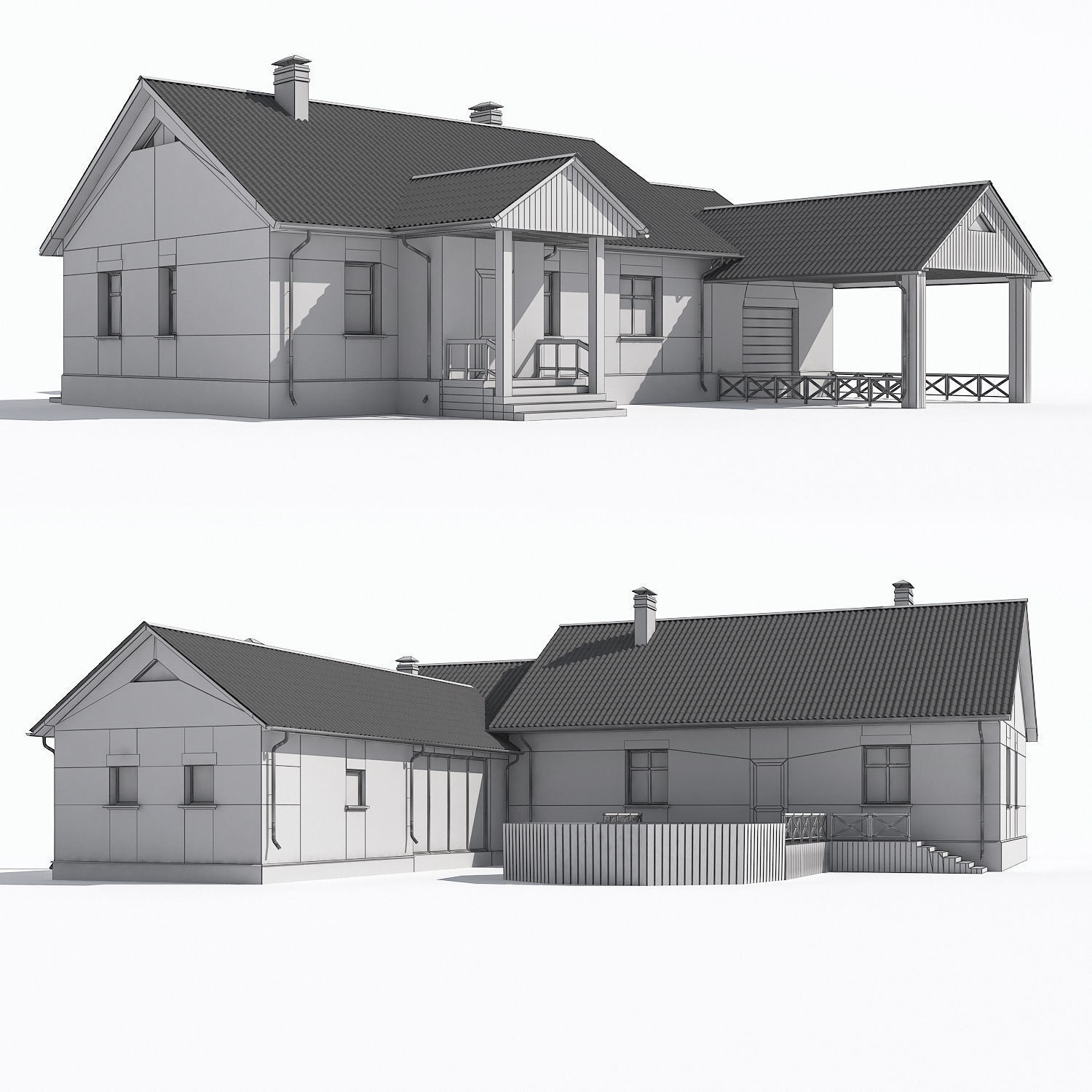 House with garage and veranda  3D model_2