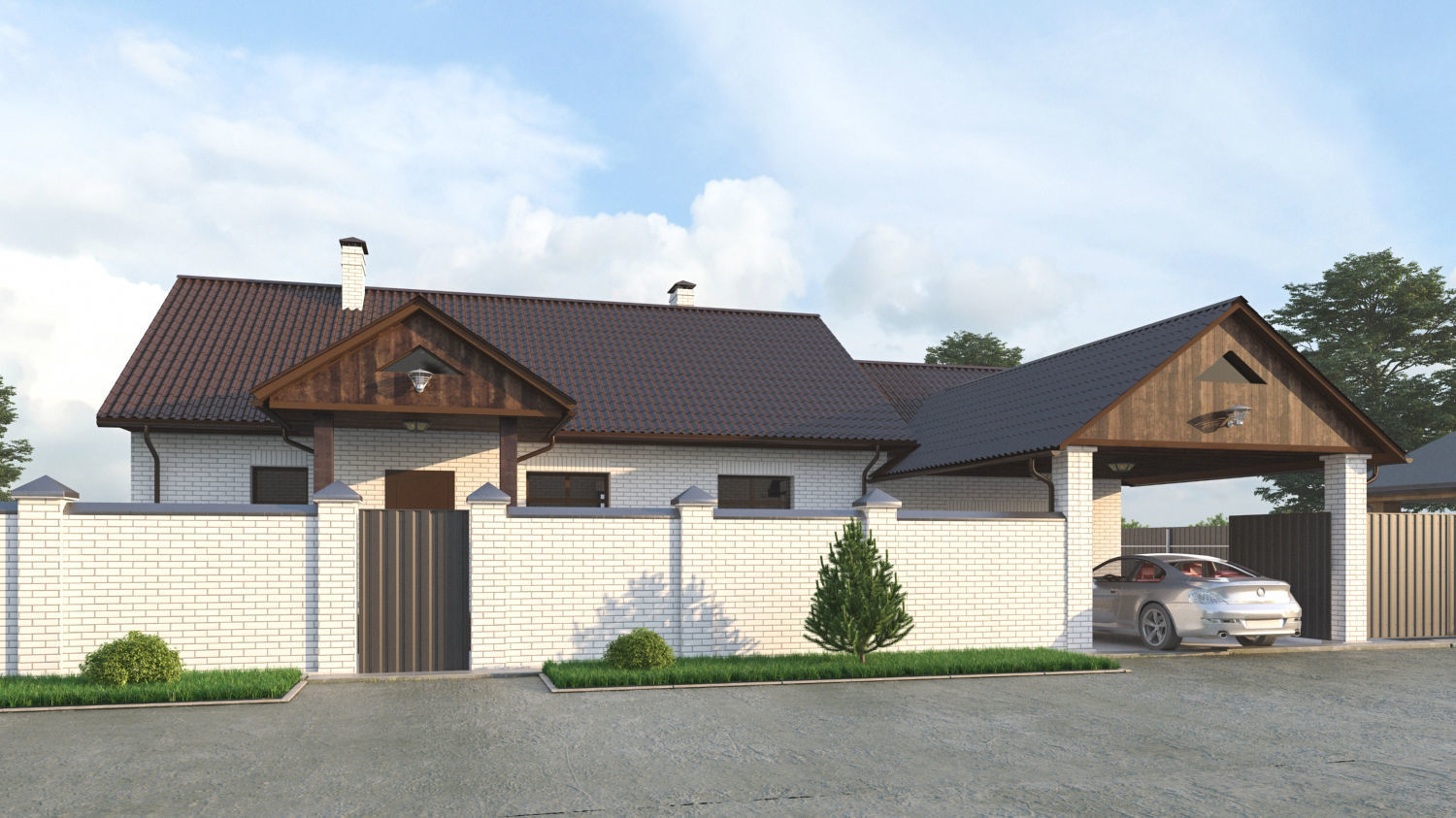 House with garage and veranda  3D model_3
