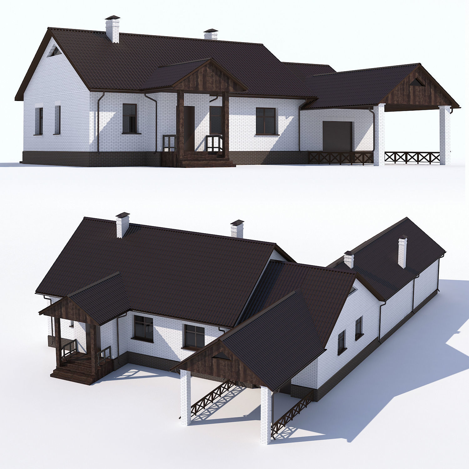 House with garage and veranda  3D model_1