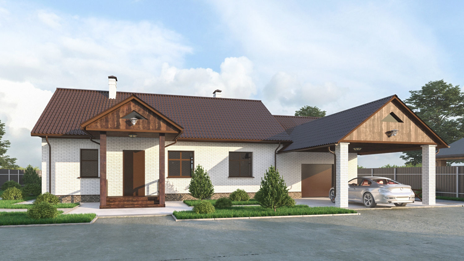 House with garage and veranda  3D model_4