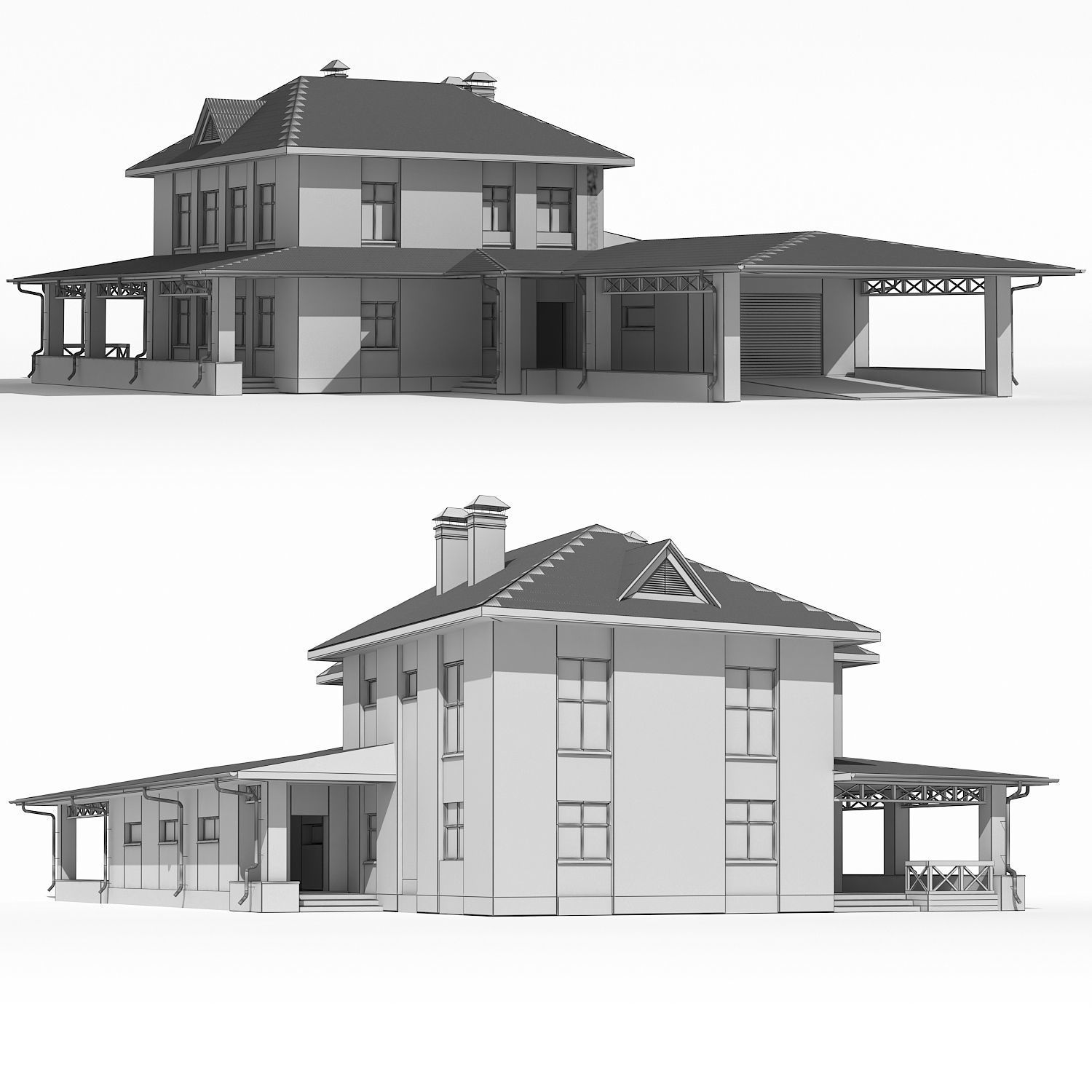 Modern country house 3D model_2