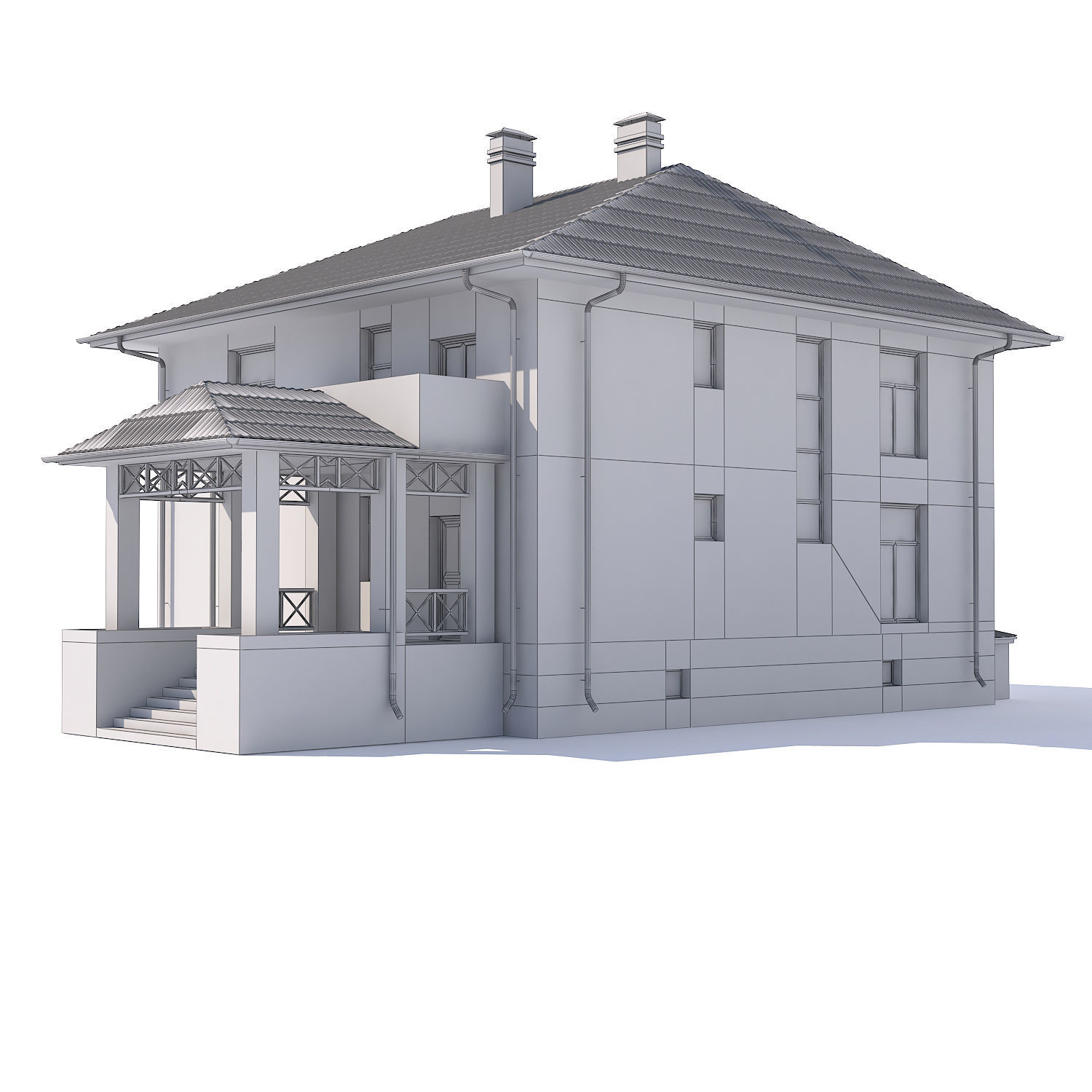 Cottage house 3D model_2