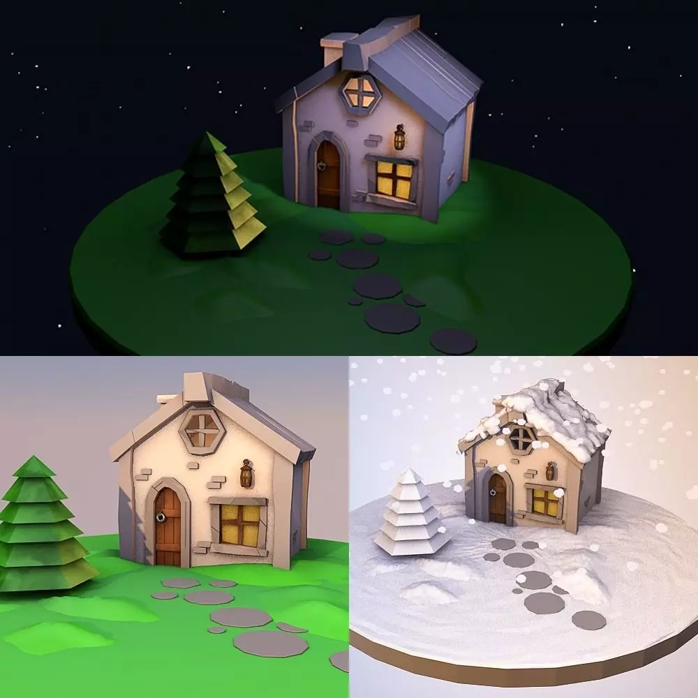 simple low poly stony house Free low-poly 3D model