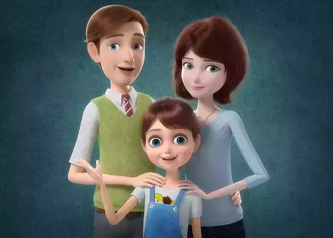 Cartoon Family Rigged V1 3D model