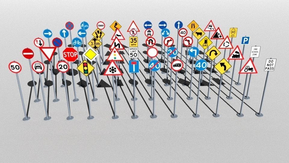 Traffic Signs Basic Package Low-poly 3D model_4