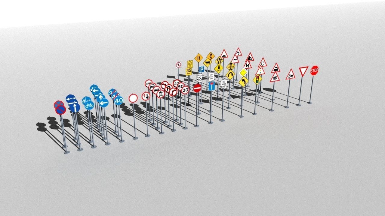 Traffic Signs Basic Package Low-poly 3D model_5