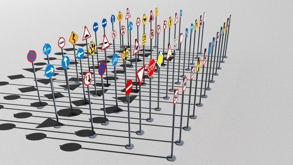 Traffic Signs Basic Package Low-poly 3D model_1