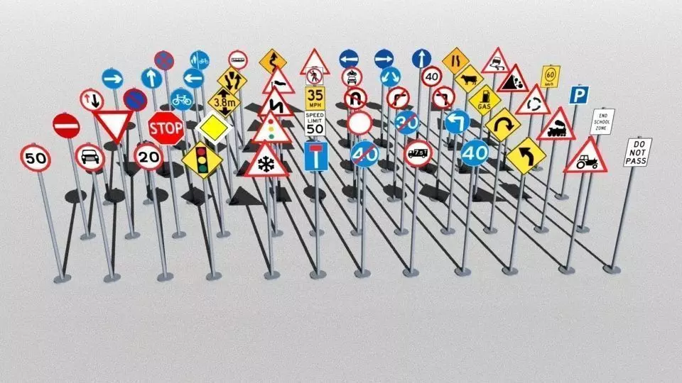 Traffic Signs Basic Package Low-poly 3D model_0