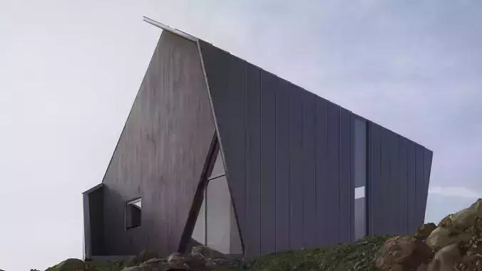Cabin house on edge of cliff