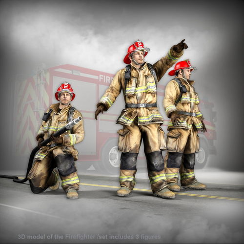  3D Firefighter Characters of NY Low-poly 3D model
