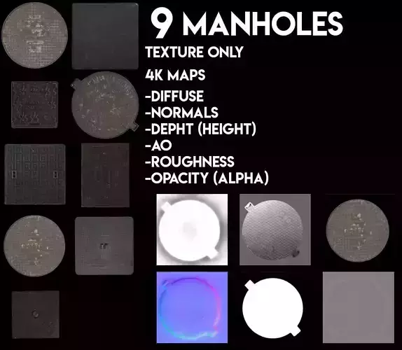 9 Manholes Textures Pack