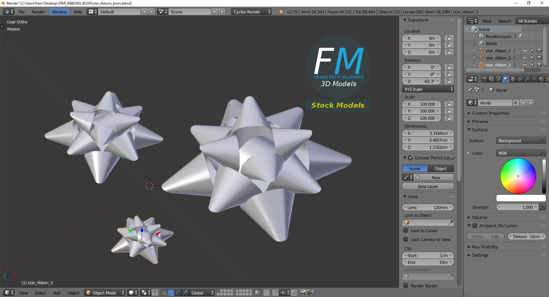 Star ribbons bows 3D model_9