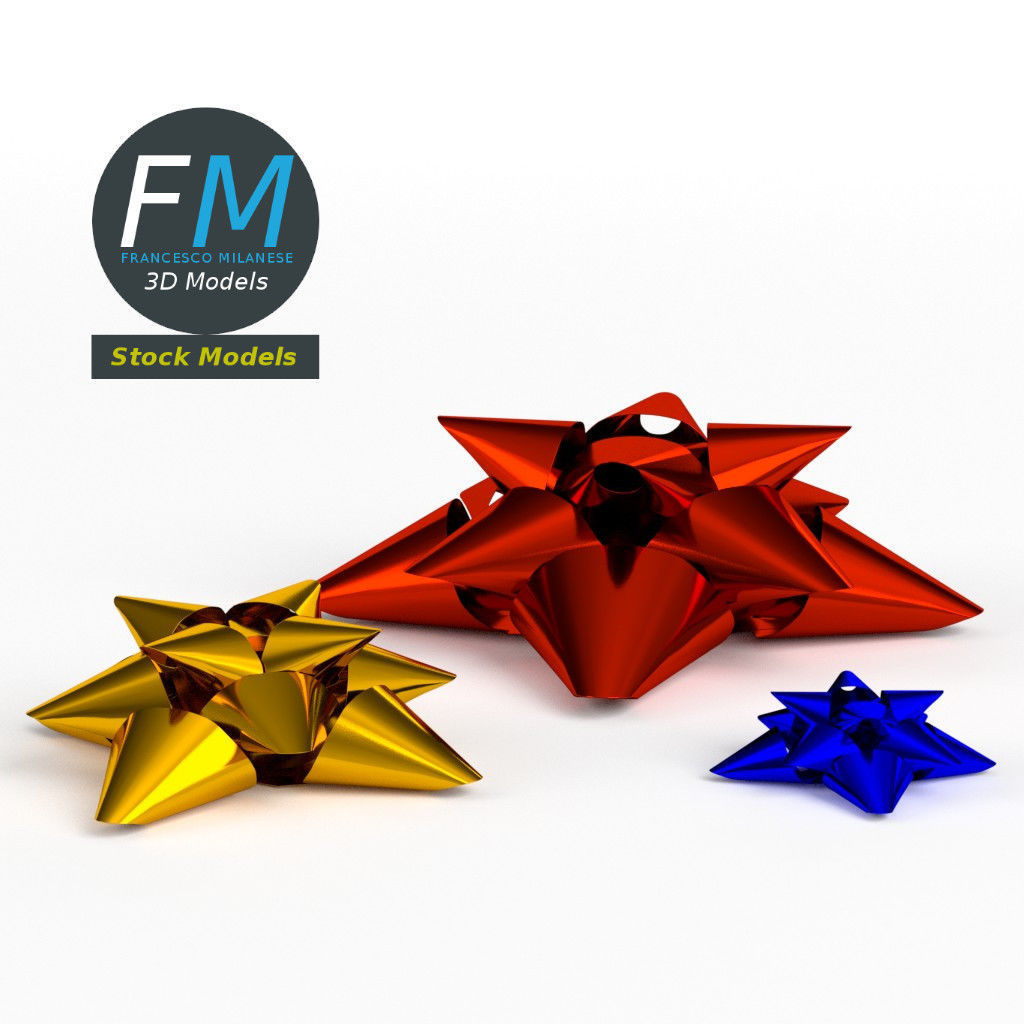 Star ribbons bows 3D model_4